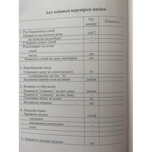 Журнал пасічного обліку